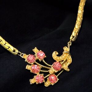Vintage Gold and Pink Rhinestone 16" Necklace